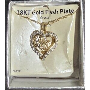 18k Gold Flash Plate Genuine Crystal Love Pendant/Necklace GIFT -VTG No Box Lid!